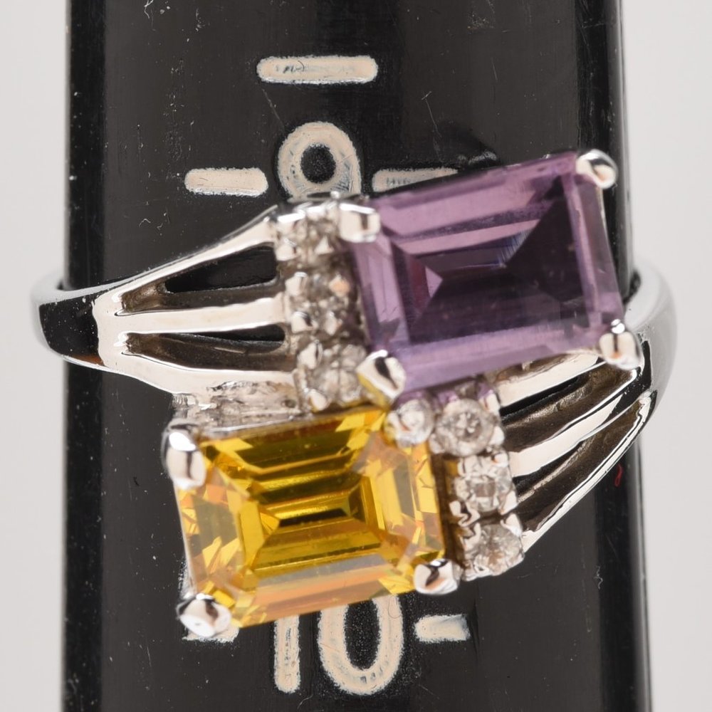 Citrine and Amethyst Sterling Silver Ring - Size 9